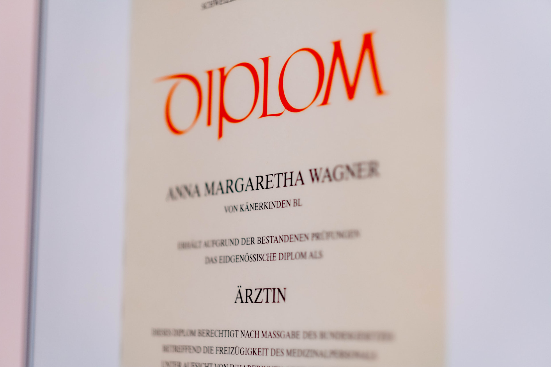 Eidgenössisches Arztdiplom von Dr. Anna Margaretha Wagner
